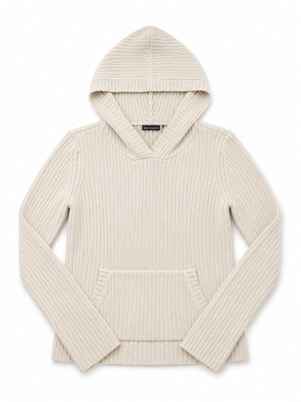 Moda International Ribbed Hooded Turtleneck Sweater - Cream